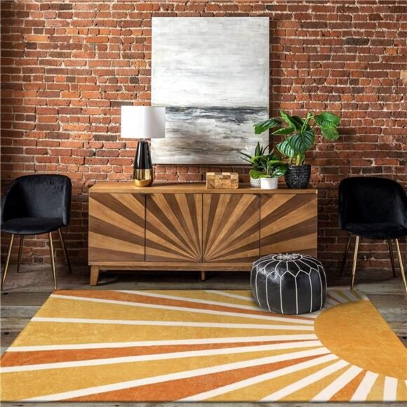Boho Sun Print Area Rug Small Washable Rug Modern Abstract Non-Slip Accent - Picture 3 of 7